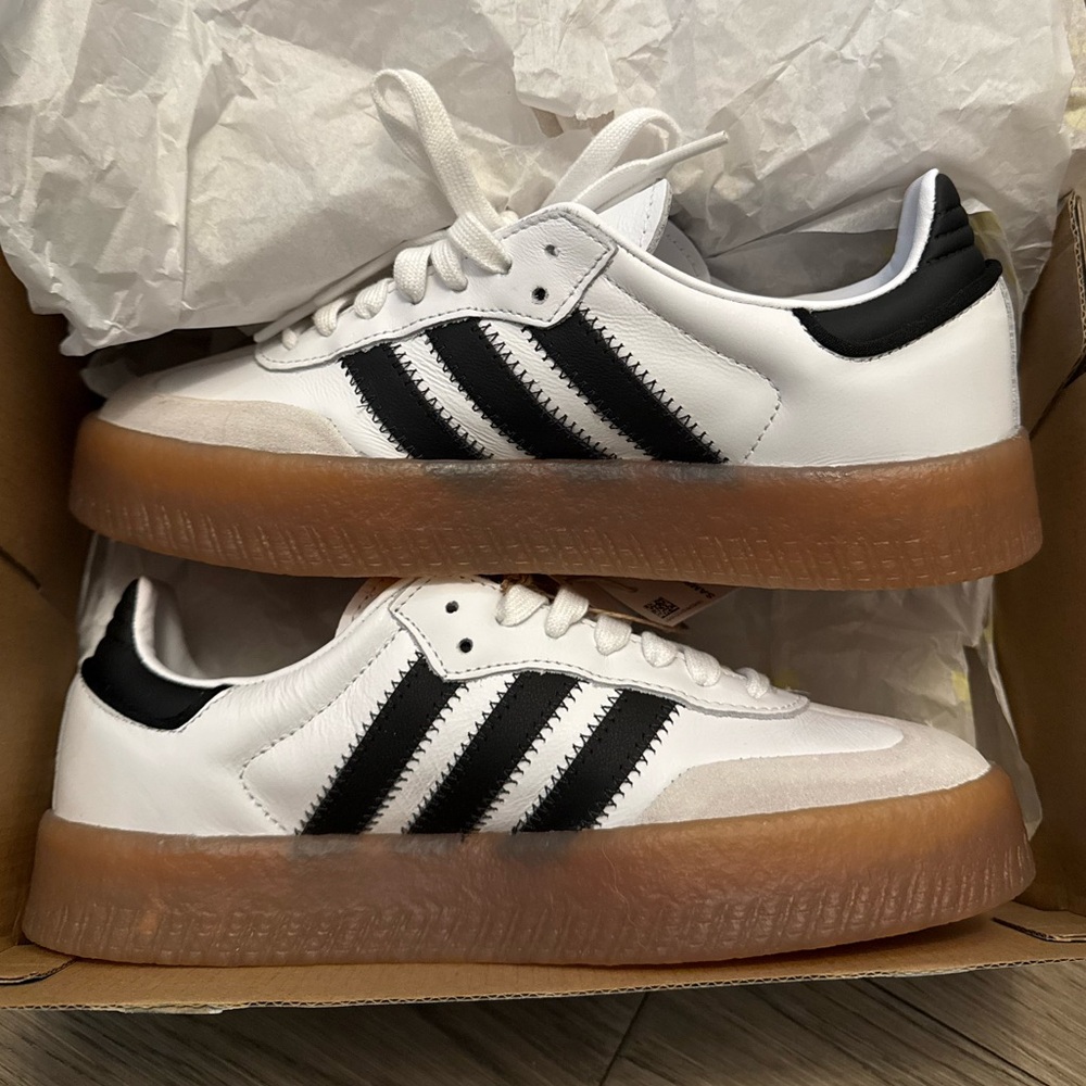 adidas Women's White Black Sneakers with Gum Sole